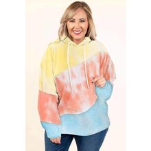 Sky Blue Colorblock Kangaroo Pocket Plus Size Hoodie