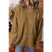 Light French Beige Solid Color Patchwork Drop Shoulder Baggy Sweatshirt