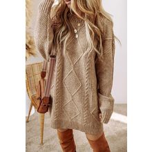 Parchment Cable Knit Drop Shoulder Loose Fit Sweater Dress