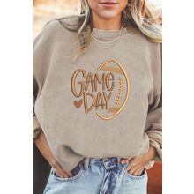 Smoke Gray Twisted Rib Texture game day Rugby Embroidered Baggy Sweatshirt