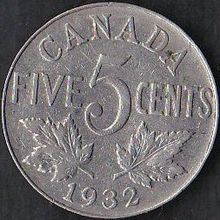 1932 Canada 5 Cents Coin