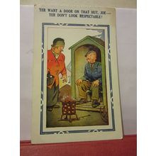 SAUCY SEASIDE POSTCARD unused BAMFORTH & CO. no 67 brown triangle workman in hut