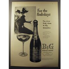 1953 B&G Sparkling Burgundy Wine Ad - art by Toulouse-Lautrec - For the Holidays