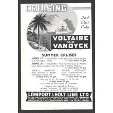 LAMPORT & HOLT CRUISES Ship LIVERPOOL :- pre-war Original Vintage 1939 Advert