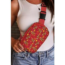 Fiery Red Rugby Star Printed Buckle Strap Crossbody Bag