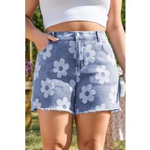 Ashleigh Blue Floral Pattern High Waist Raw Hem Plus Size Denim Shorts
