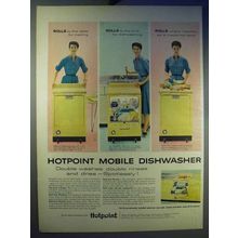 1956 Hotpoint Mobile Dishwasher Ad - Rolls to Table