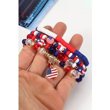 Fiery Red Flag Day Beaded Multilayered Bracelet