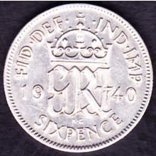 1940 Great Britain 6 Pence Silver Coin