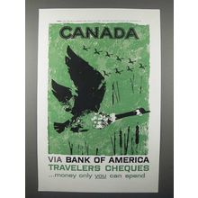 1958 Bank of America Travelers Chques Ad - Canada