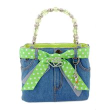 Denim Jean Purse w/ Polka Dots Ribbon - BG-BJ117MLM