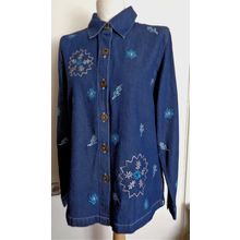 Quacker Factory Embroidered Long sleeved Denim Blue Shirt XS
