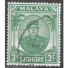 JOHORE SULTAN SIR IBRAHIM MALAYA 1949 3c SG135 135 SG USED MEDALLION PALM TREES