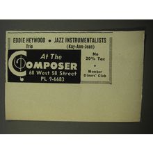 1956 The Composer Club Ad - Eddie Heywood Trio Jazz Instrumentalists