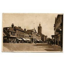 Postcard UK Dorset Blandford Market Place street scene people animated 1940