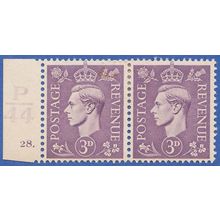 GB KGVI 1941 3d PALE VIOLET SG490 MOUNTED MINT PAIR CONTROL P44 28 WITH DOT
