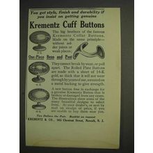 1914 Krementz Cuff Buttons Ad - Get Style, Durability