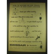 1963 Swissair Airline Ad - How to become an air travel expert in one easy lesson