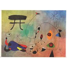 Joan Miro L'Oiseau Comete Et L'Ombrelle Fleurie Painting Postcard