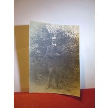 MAN AND DOG, puppy old victorian photograph matt on paper