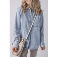 Beau Blue Long Sleeve Buttoned Chest Pocket Denim Shacket