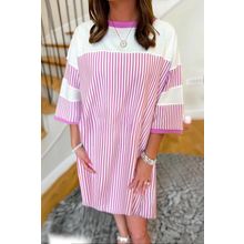 Phalaenopsis Striped Patchwork Three Quarters Sleeve Loose Mini Dress