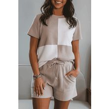 Jet Stream Textured Colorblock Patchwork Tee and Shorts Set