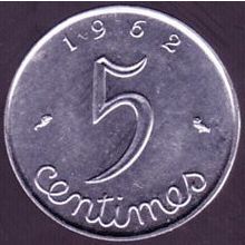 1962 France 5 Centimes Coin