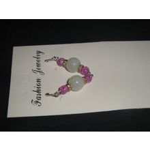 8mm cloudy white & purple crackle glass child petite adult 925 earrings hook