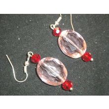 Stunning large faceted oval pink & red crystal glass dangle earrings
