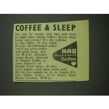 1969 HAG Decaffeinated Coffee Advertisement - Coffee & Sleep