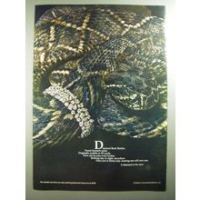 1970 De Beers Diamonds Ad - Diamond Back Rattler. Found Beneath rocks.