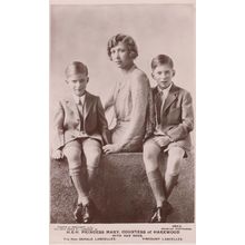 Princess Mary With Her Sons Gerald Viscount Lascelles Royal Real Photo Postcard