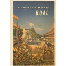 Fly BOAC Plane Flights To The Caribbean Travel Advertising Postcard