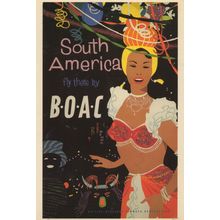 Fly BOAC Plane Flights To South America Travel Advertising Postcard