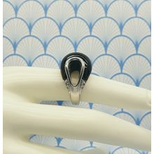 Vintage 925 Sterling Silver Unusual Modernist Design Chunky Onyx Statement Ring