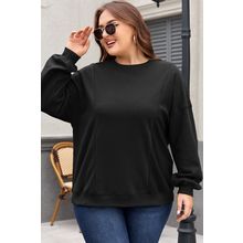 Black Loose Patchwork Crewneck Plus Size Sweatshirt