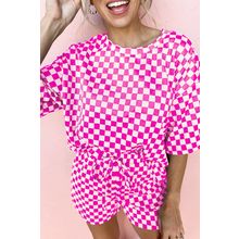 Rose Checkered Top and Short Casual 2pcs Set