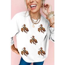 White Sequin Rodeo Patched Drop Shoulder Sweatshirt
