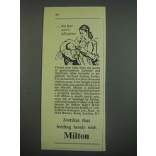 1949 Milton Baby Bottle Sterilization Ad - but love won't kill germs