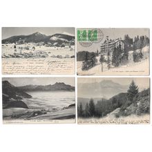 4 postcards lot Switzerland Vaud Leysin winter snow two undivided 1904-1911