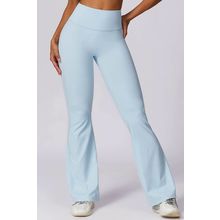 Mist Blue Solid Color High Waist Active Sports Flare Pants