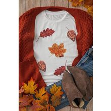 White Halloween Sequined Leaves Graphic Crew Neck T Shirt