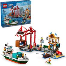 LEGO City Seaside Harbor with Cargo Ship Toy, Model Container Crane and Boat wit