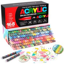 168 Colors Soft Brush Tip Acrylic Paint Markers Set, Pens for Rock, Wood, Fabric