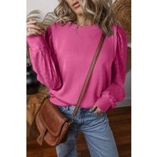 Bright Pink Textured Patchwork Round Neck Sweatshirt