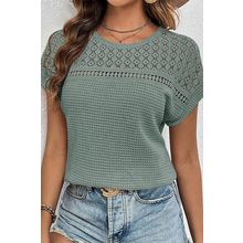 Mist Green Lace Patchwork Waffle Short Sleeve Top