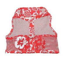 Cool Mesh Dog Harness with Leash - Hawaiian Hibiscus Red Medium