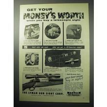 1958 Lyman 4-power All-American Rifle Sight Ad - Worth