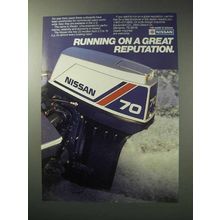 1986 Nissan 70 Outboard Motor Ad - Great Reputation